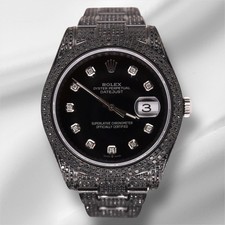 Orologio Rolex Uomo Datejust 41mm Nero Ghiacciato 10ct Diamanti Oyster Acciaio 116300