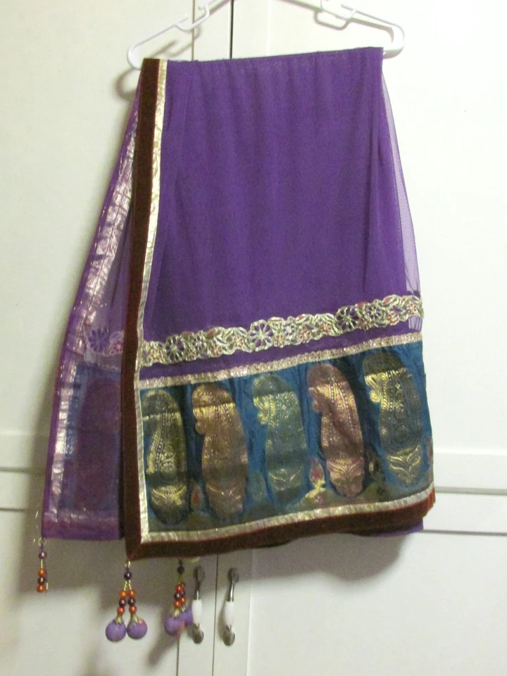 Indian 2 pc - Lehenga 3 Layer Purple Skirt & Matching Dupatta - Waist 36", L=40" - Image 2 of 4