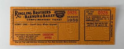 1956 Ringling Brothers Barnum & Bailey Circus Complimentary Ticket