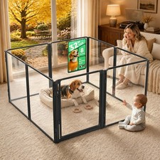 AuraSpace Pro Clear Acrylic Indoor Dog Playpen 32" H 8 Panels