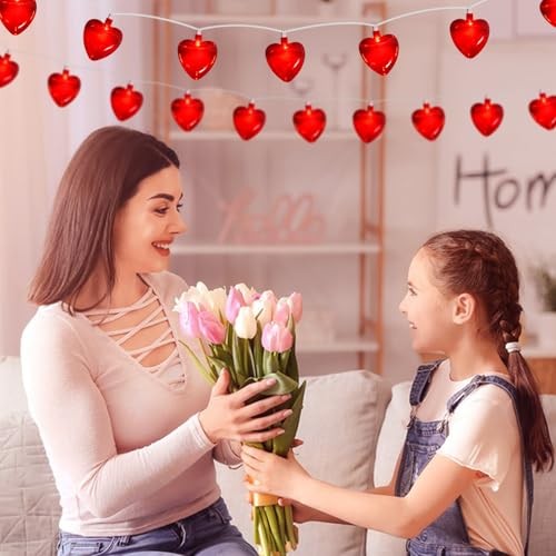 Red Heart String Lights, 8.5Ft Mother Day Decorations Light with 10 LED Red - Picture 4 of 7