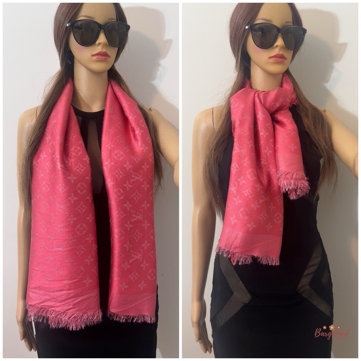 Authentic Louis Vuitton Pink/Fuchsia Silk/Wool Monogram Shawl