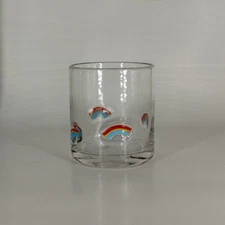 Drinking Glass with Rainbow Design Handmade Old Fashioned