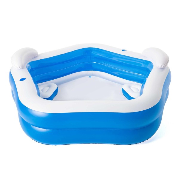 Bestway Family Pool 213X206X69Cm Gartenpool Mit Sitz GeträNkehalter Blau Weiß-image