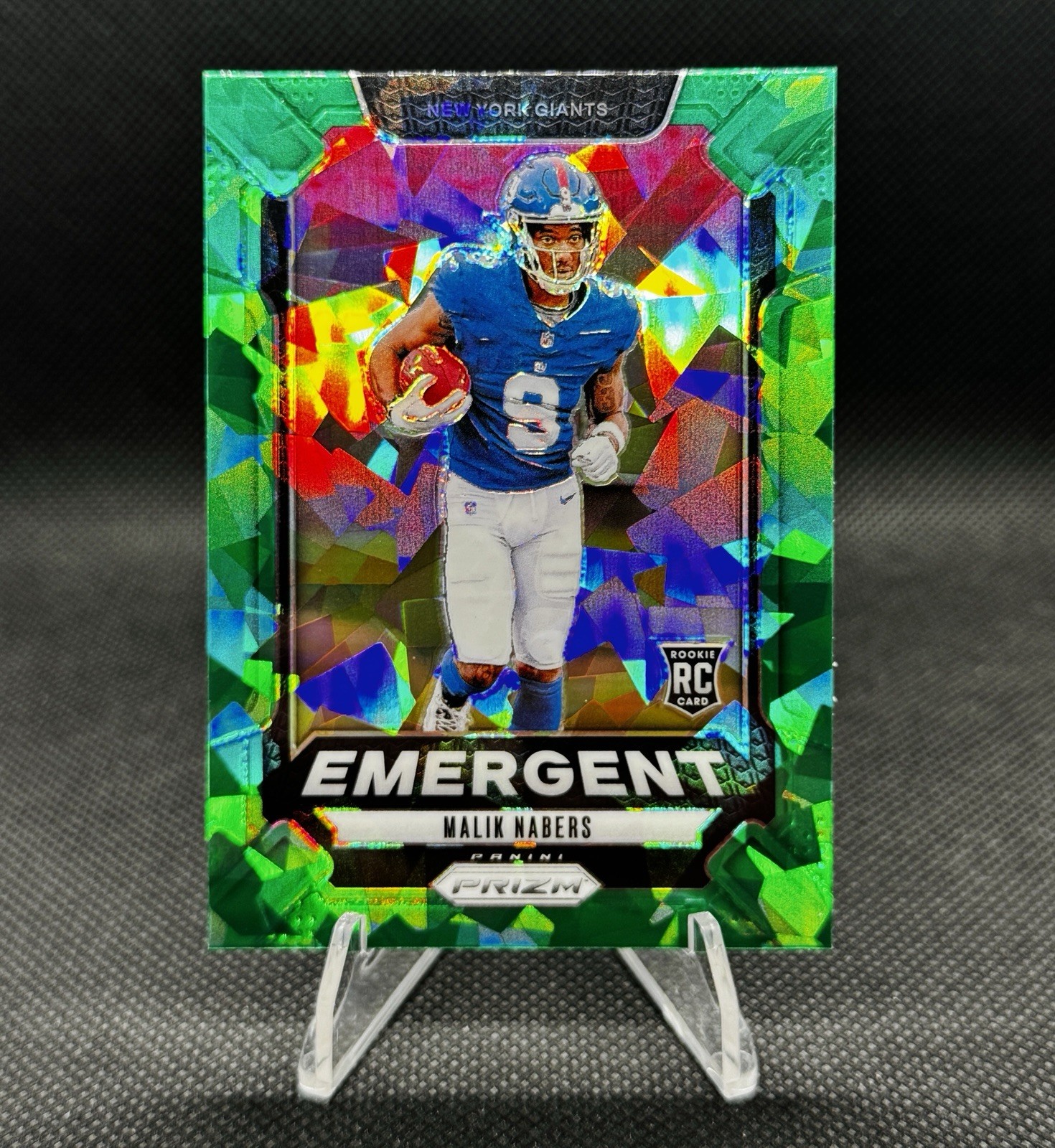 2024 Prizm Football Emergent Green Cracked Ice Prizm Malik Nabers #6 RC