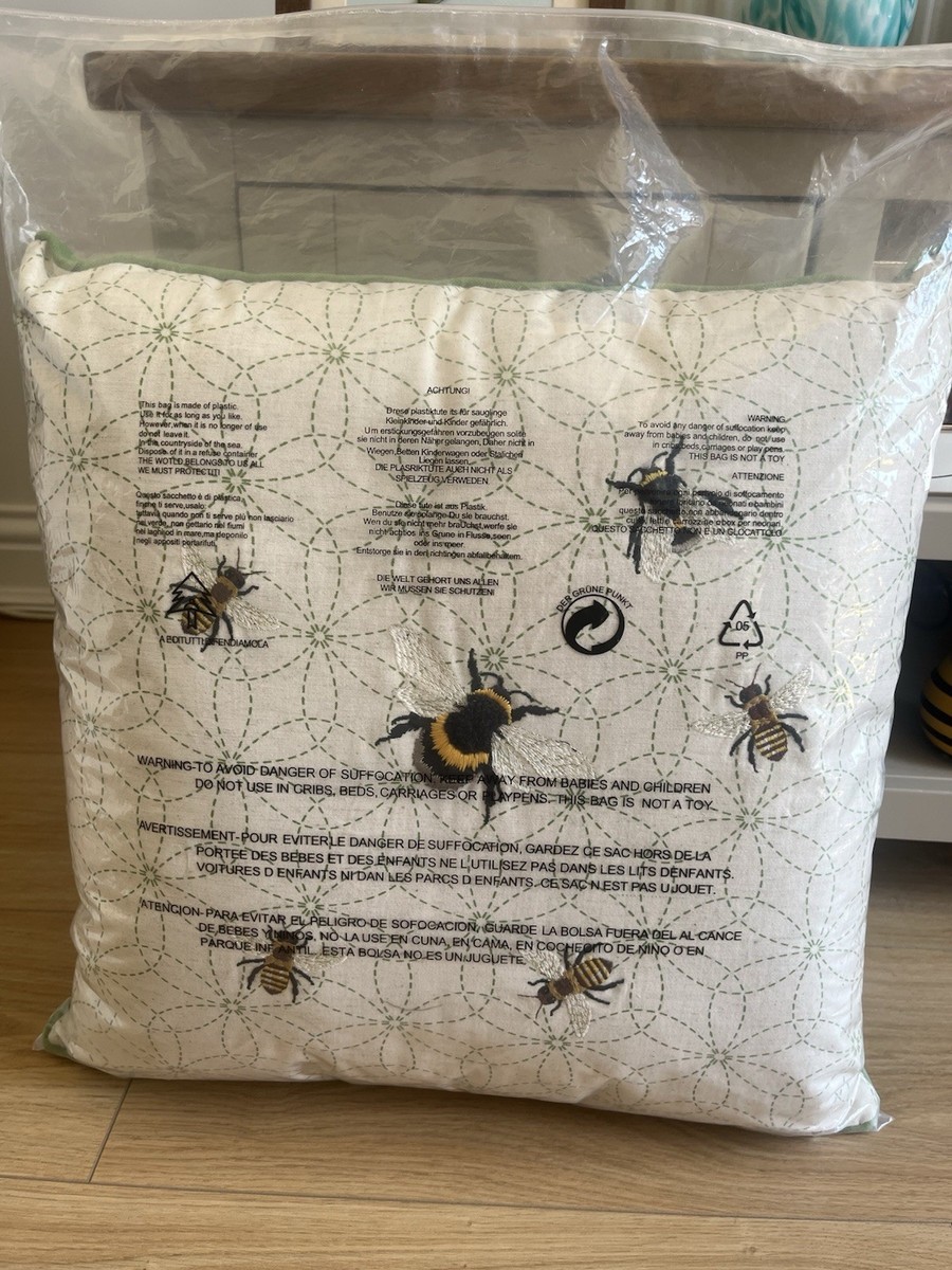 Debenhams Large 50cm x 50cm cream and green bee embroidered