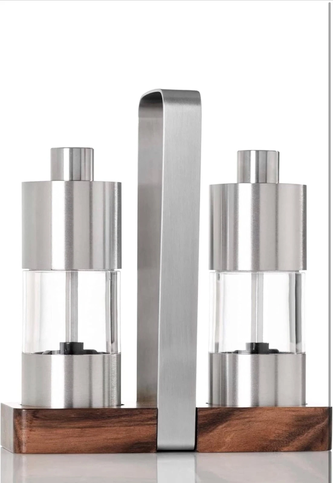 AdHoc Menage Classic Salt and Pepper Mill Set Stainless Steel Acacia Wood NEW