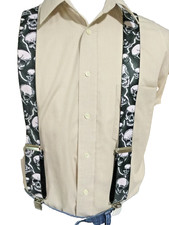 New, Men's, Lightning Skulls on Black, XL, 2 ", Suspenders / Braces, USA