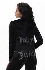 NWT 199 Juicy Couture Velour Set in Black Liquoric W/Rhinestones Logo Size LRG