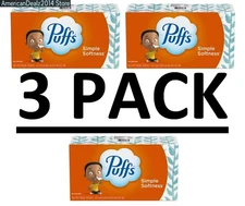 3 Boxes - Puffs Simple Softness 2-Ply Non-Lotion Facial Tissues, 96 Per Box