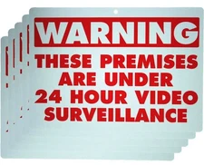 (5) Warning 24 Hour Video Surveillance Cameras Recording System Waterproof Sign