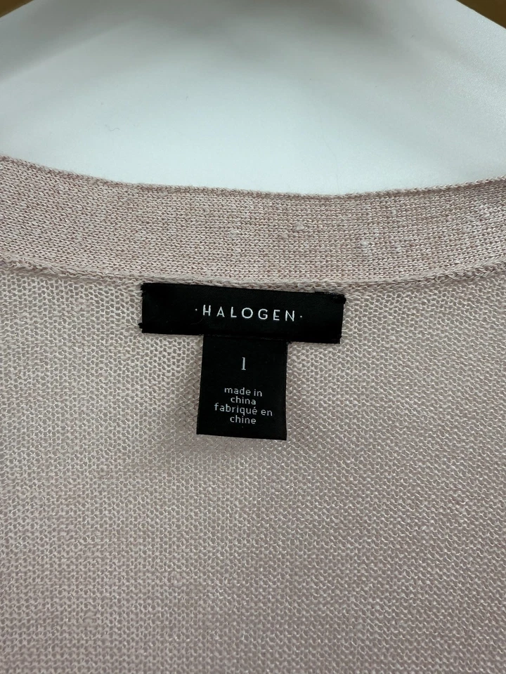 Cardigã feminino halogênio blush rosa mistura de linho aberto frente longline bolsos grandes - Imagem 2 de 4