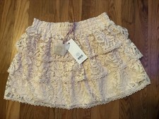 LoveShackFancy Brynlee Mini Skirt Cream Floral Lace Layered Ruffle sz P