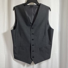 J. Ferrar Suit Vest Men's Gray V-Neck Sleeveless Button Up Lined Pockets Large