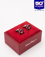 RRP €290 SALVATORE FERRAGAMO Enamel Gancini Cufflinks Polished Made in Italy