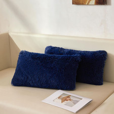 12X20 Fluffy Faux Fur Lumbar Throw Pillow Covers Pack of 2, Shaggy Fuzzy Comfy R