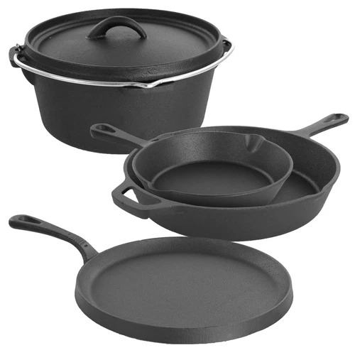 MegaChef Assorted Pre Seasoned OVEN SAFE Cast Iron Cookware Set 5Piece Black