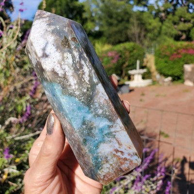 Ocean Jasper Baby Blue White Multi Crystal Tower 478 Grams