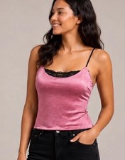 Victoria s Secret Sz S Satin Jacquard Cami Rose Pink Signature Logo Racerback