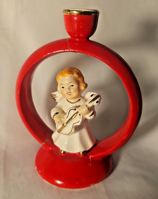 Vintage Holt Howard 1950's Japan pixie angel w violin candle holder 4.5'' tall