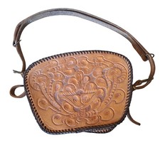 Vintage Tooled Leather Handmade Shoulder Bag Adjustable Flaw READ