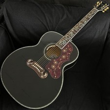 J-200 acoustic electric guitar black solid spruce top real abalone inlay pickups