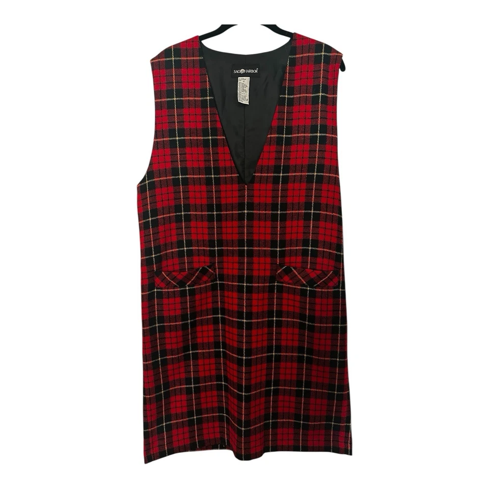 Винтажное рождественское праздничное платье без рукавов в клетку из шерстяной смеси Sag Harbor размер 12  - Изображение 4 из 4