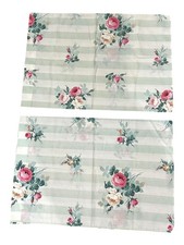 Pair of Vintage Thomaston No Iron Sage Stripe Floral Pillowcases Made In USA