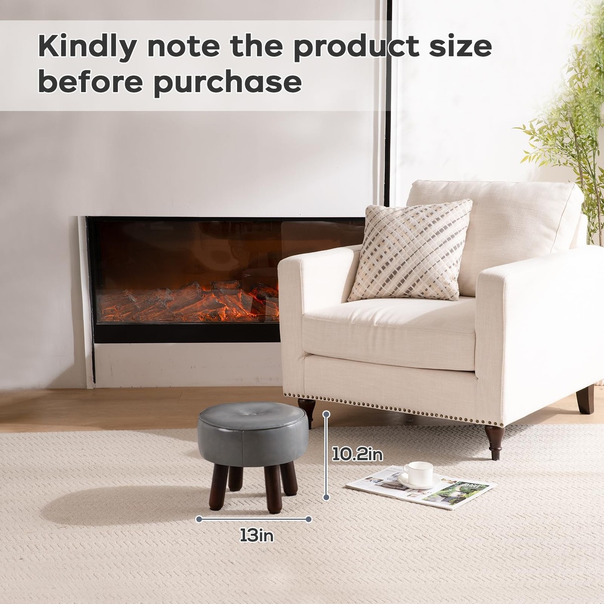 Ottoman Small Foot Stool Round Leather Pouf 13x13x10.2 Inch Non