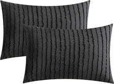 2 Pack Black Pillowcases Standard Size, Soft Microfiber Striped Tufted Pillow