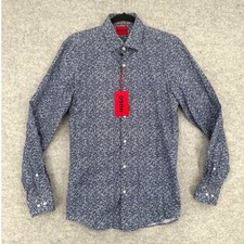 NWT Hugo Boss Kenno Dark Blue Cotton Floral Slim Fit Dress Shirt Size US 15