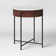 Birkdale Round Marble/Wood End Table White - Threshold