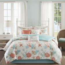 Cotton Coastal Starfish Coral Cal King Comforter Set, 7Pc