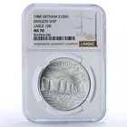 Vietnam 100 dong Dragon Boat Large 100 History Ship MS 70 NGC silver coin 1988