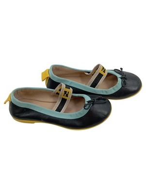 Fendi Kinder Ballerinas Mary Jane Gr. 28 Schwarz Leder Luxus Mädchen