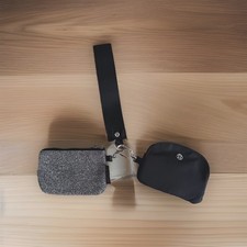 Lululemon Dual Pouch Wristlet Black Silver Women  s Solid Zipper Logo 2 Piece