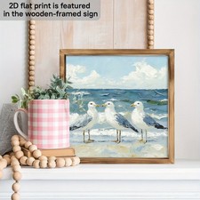 Seagulls Coastal Wooden Print Wall Art Framed Beach Theme Decor for Home  Patio