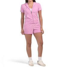 Juicy Couture Terry Cloth Tracksuit Set Pink Hoodie Shorts NWT Small Y2K