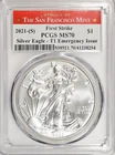 2021 (S) T-1 SILVER EAGLE ~ FIRST STRIKE EMERGENCY ISSUE ~ PCGS MS70 ~ #254