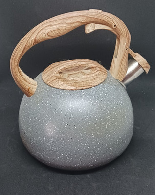POLIVIAR 7379 Gray/green Whistling Kettle 2.7 Qt Tea Pot wood handle