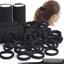 200PCS Black Hair Ties for Women Girls Seamless Thick Hair Band Elastic Hair Tie