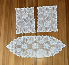 3 Piece Ecru Lace Dresser/Table Scarf and 2 Rectangular Table Pieces