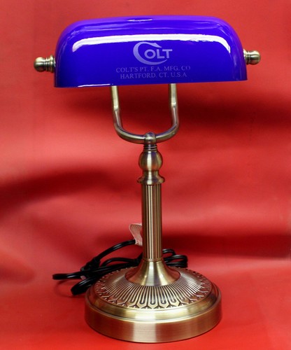 Colt Firearms Blue Glass & Brass Desk Lamp