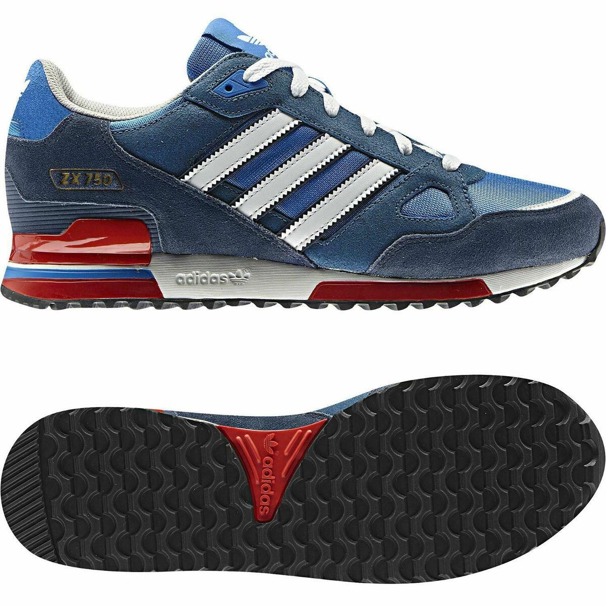 ORIGINALS MEN&#039;S ZX 750 TRAINERS SHOES SNEAKERS BLUE RED RETRO TREFOIL NEW