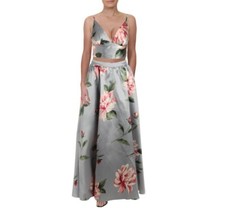 Speechless Junior Women 1 Silver Pink Blush 2 PC Satin Floral Crop Top Dress NWT