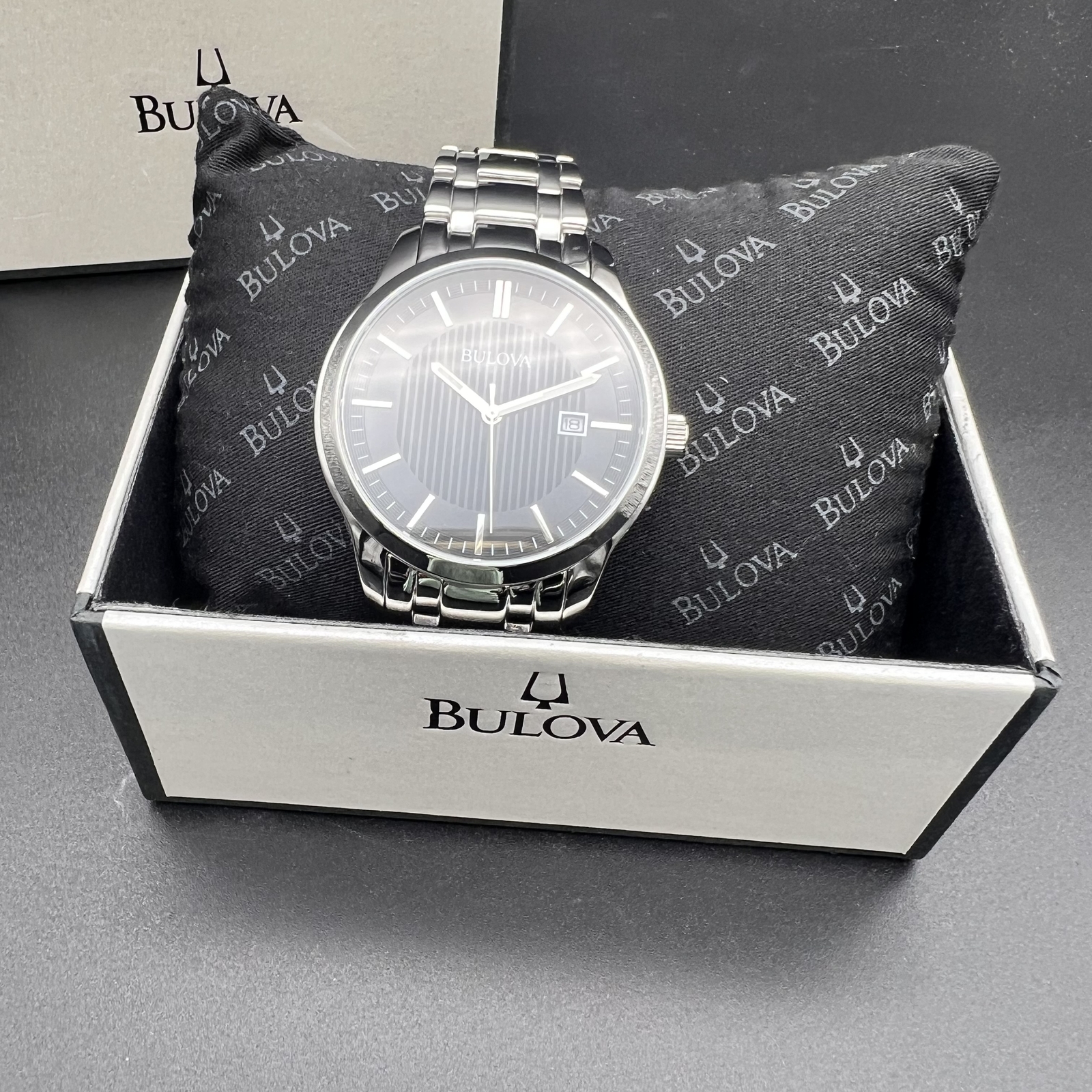Bulova Men's Dress Black Dial Stainless Steel Bracelet Date Quartz