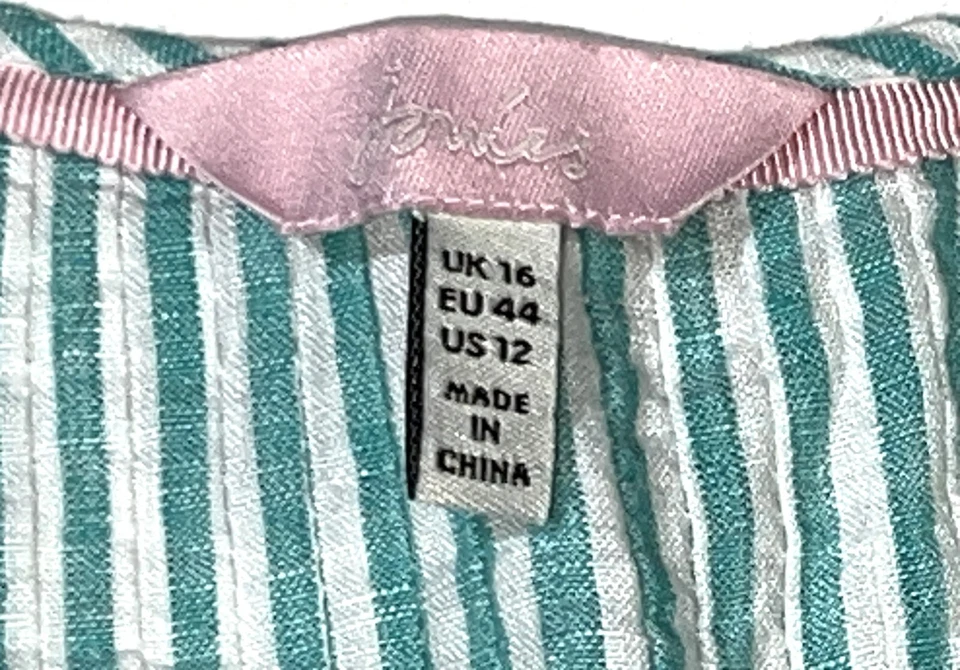 Blusa Camisa Top Joules Roxie Pucker Turquesa Blanca Rayas Pintuck Lino EE. UU. 12 Foto 3 de 4