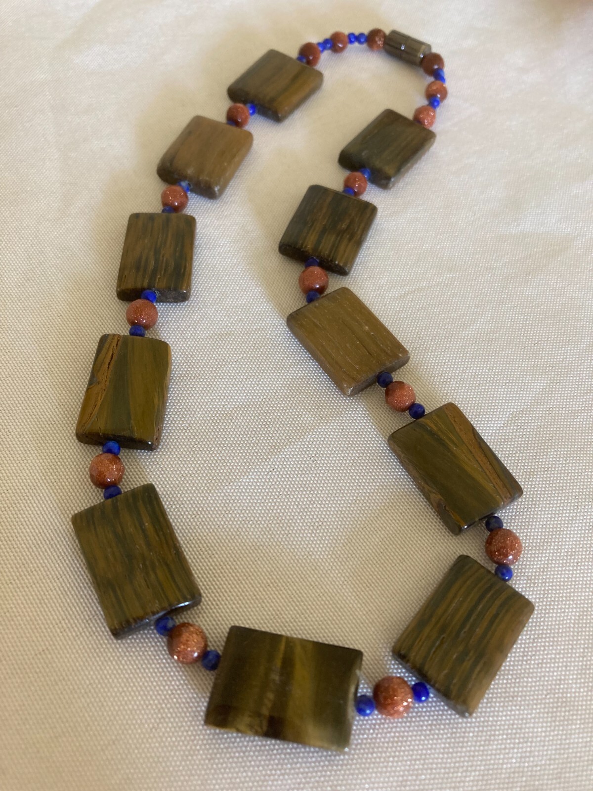Vintage Rectangular Tiger's Eye Bead Necklace - 1… - image 1
