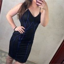 Guess Ashlyn Braided Black & Blue Mesh Net Mini Dress Size 4