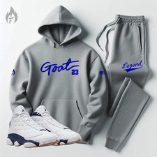 Grey Sweatsuit 2pc. To Match Air Jordan 13 Men's Hoodie Joggers Cotton Fleece